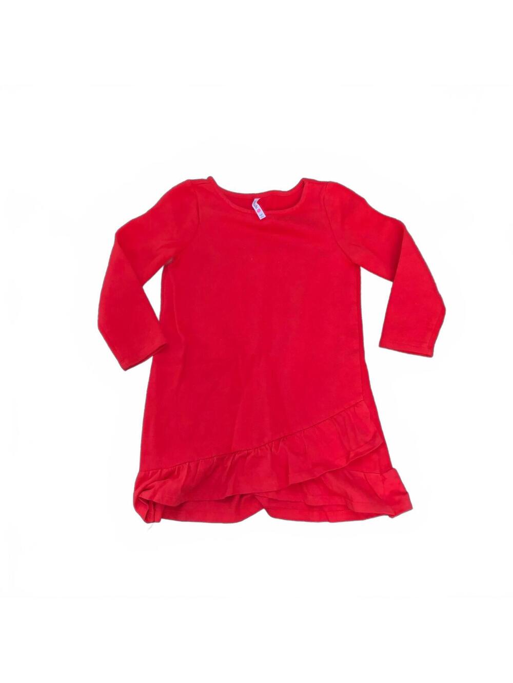fabkids Red Long Sleeve Girls Dress with Ruffle Hem Small